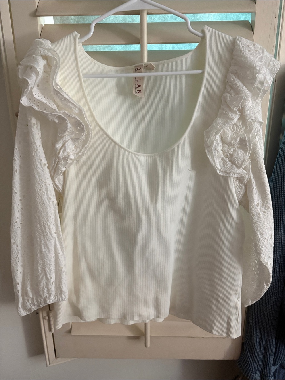 Dolan Ruffled Eyelet Sleeve Scoop Neck Top - White